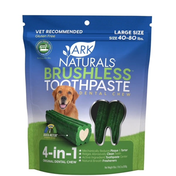 Ark Naturals Breath-Less Brushless Toothpaste Large Dog Chews, 18-Oz Bag