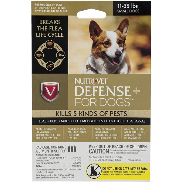 Nutri-Vet Defense+ Flea & Tick 1ea/Small Dogs 11-32 lb, 4 pk